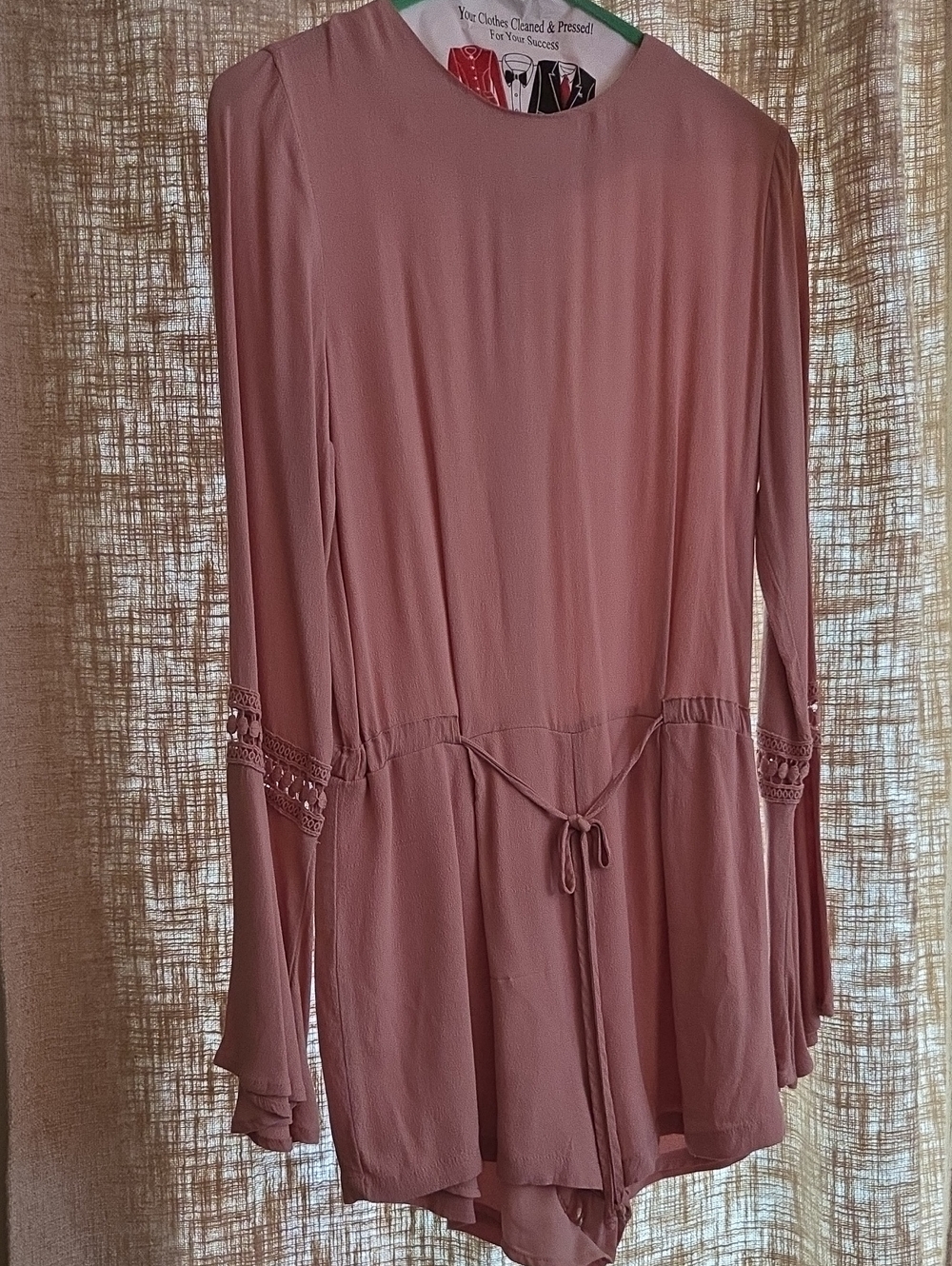 Mauve Long Sleeve Tie-Waist Romper